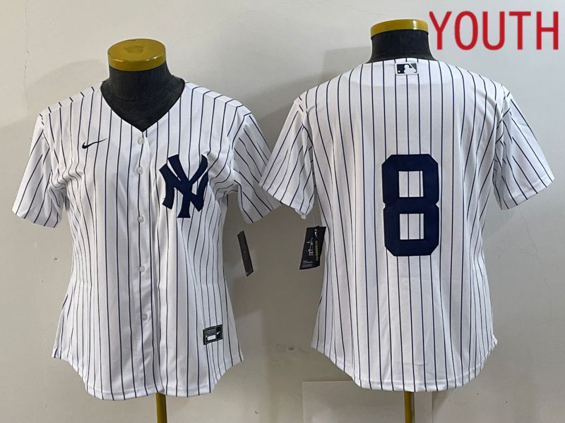 Youth New York Yankees 8 No Name White Strip Game 2024 Nike MLB Jersey